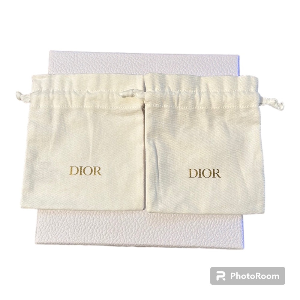 Dior Drawstring Set of 2 Pouch, Brand New Never Used, White Canvas w. Gold Logo